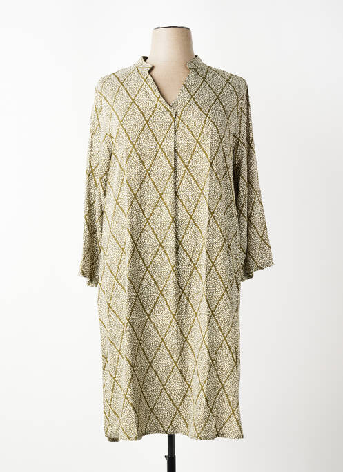 Robe mi-longue imprimé fantaisie manches longues vert ZILCH femme