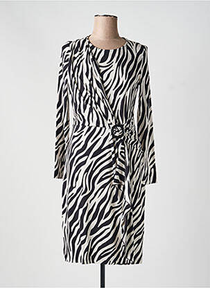 Robe mi-longue imprimé fantaisie manches longues noir FRANK WALDER femme