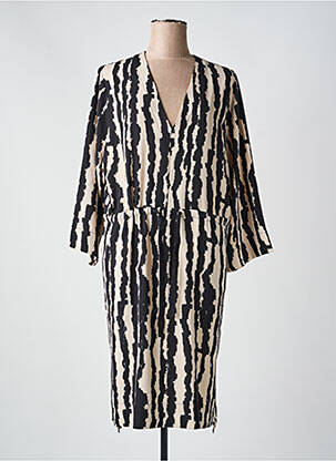 Robe mi-longue imprimé fantaisie manches longues noir IN WEAR femme