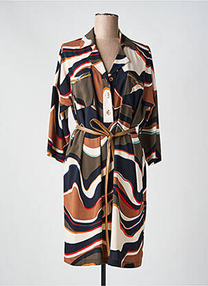 Robe mi-longue imprimé fantaisie manches longues marron JOSEPH RIBKOFF femme