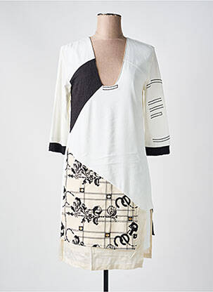 Robe mi-longue imprimé fantaisie manches longues blanc ELISA CAVALETTI femme