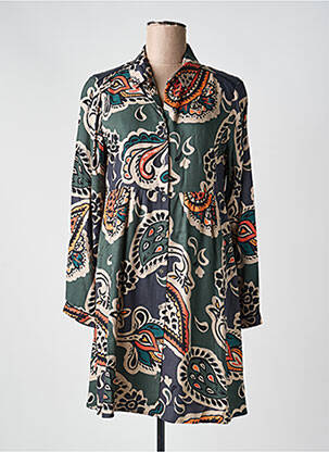 Robe mi-longue imprimé fantaisie manches longues vert LOLA ESPELETA femme