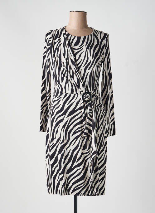 Robe mi-longue imprimé fantaisie manches longues noir FRANK WALDER femme