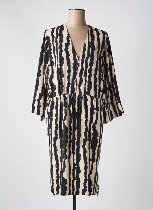 Robe mi-longue imprimé fantaisie manches longues noir IN WEAR femme