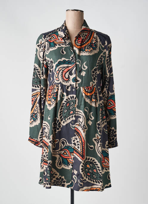 Robe mi-longue imprimé fantaisie manches longues vert LOLA ESPELETA femme