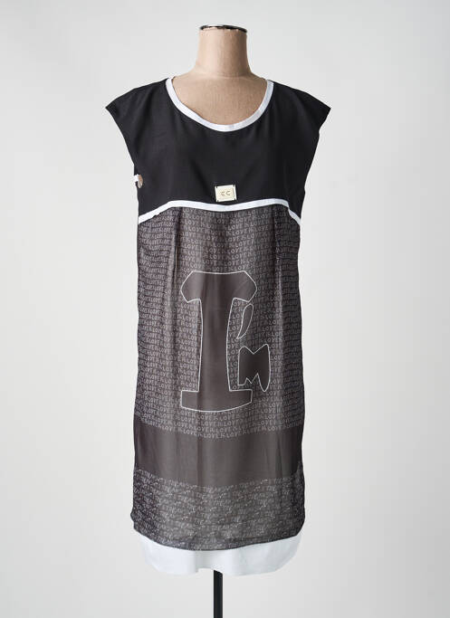 Robe mi-longue imprimé fantaisie sans manche noir ELISA CAVALETTI femme