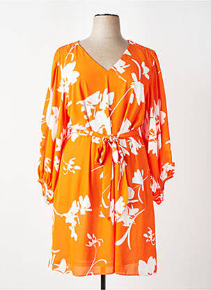Robe mi-longue imprimé fleurs manches longues orange JOSEPH RIBKOFF femme