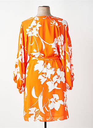 Robe mi-longue imprimé fleurs manches longues orange JOSEPH RIBKOFF femme