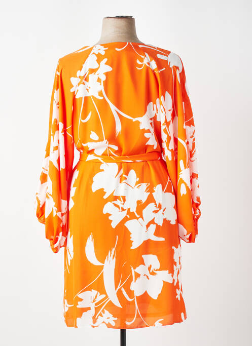 Robe mi-longue imprimé fleurs manches longues orange JOSEPH RIBKOFF femme
