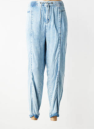 Pantalon droit tissage popeline taille normale bleu EVA KAYAN femme