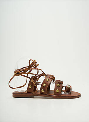 Tongs fermeture lacets talon plat jusqu'à 3cm marron VIRGINIE DARLING femme