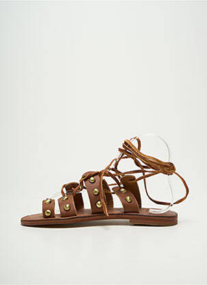 Tongs fermeture lacets talon plat jusqu'à 3cm marron VIRGINIE DARLING femme