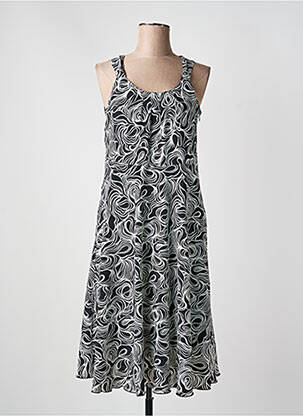 Robe mi-longue imprimé fantaisie sans manche noir GUY DUBOUIS femme