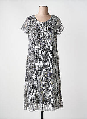 Robe mi-longue imprimé fantaisie manches courtes noir FRANCE RIVOIRE femme