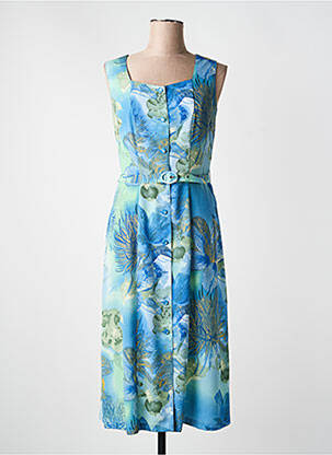 Robe mi-longue imprimé fleurs sans manche bleu LISA CHESNAY femme