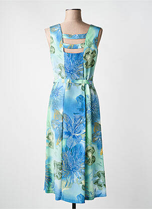 Robe mi-longue imprimé fleurs sans manche bleu LISA CHESNAY femme