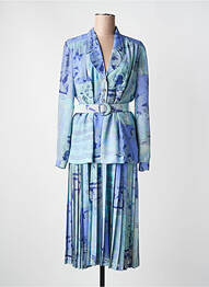 Robe mi-longue coupe fluide manches longues bleu PAUL MAUSNER femme