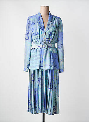 Robe mi-longue coupe fluide manches longues bleu PAUL MAUSNER femme