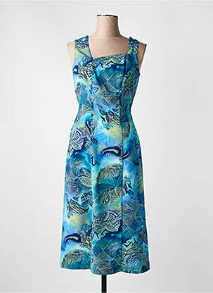 Robe mi-longue imprimé fantaisie sans manche bleu LISA CHESNAY femme