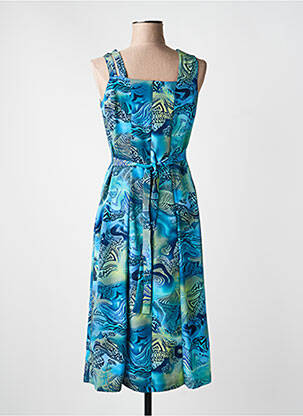Robe mi-longue imprimé fantaisie sans manche bleu LISA CHESNAY femme