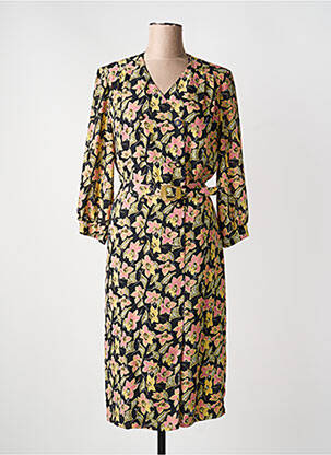 Robe mi-longue imprimé fleurs manches longues noir CAVITA femme