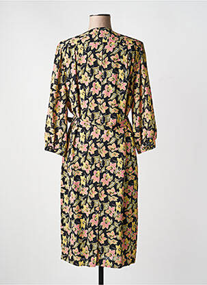Robe mi-longue imprimé fleurs manches longues noir CAVITA femme