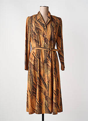 Robe mi-longue coupe fluide manches longues marron LISA CHESNAY femme