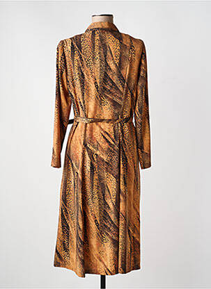 Robe mi-longue coupe fluide manches longues marron LISA CHESNAY femme