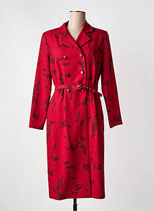 Robe mi-longue imprimé fleurs manches longues rouge LISA CHESNAY femme