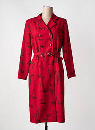 Robe mi-longue imprimé fleurs manches longues rouge LISA CHESNAY femme