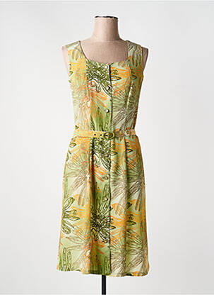 Robe mi-longue imprimé fleurs sans manche vert GUY DUBOUIS femme