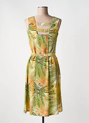Robe mi-longue imprimé fleurs sans manche vert GUY DUBOUIS femme