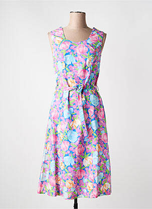 Robe mi-longue imprimé fleurs sans manche bleu GUY DUBOUIS femme