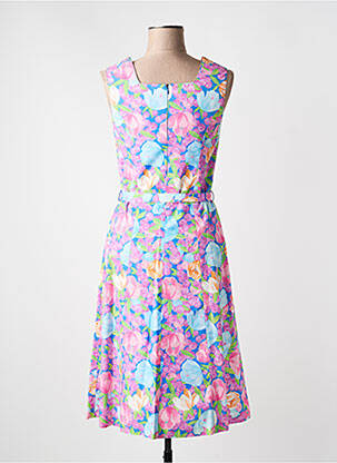 Robe mi-longue imprimé fleurs sans manche bleu GUY DUBOUIS femme