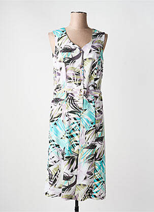 Robe mi-longue imprimé fleurs sans manche vert GUY DUBOUIS femme