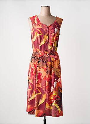 Robe mi-longue imprimé fleurs sans manche orange LISA CHESNAY femme