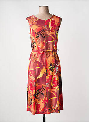 Robe mi-longue imprimé fleurs sans manche orange LISA CHESNAY femme