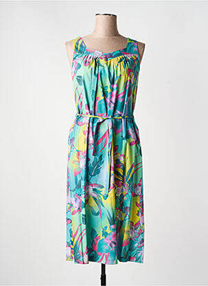 Robe mi-longue imprimé fleurs sans manche vert LISA CHESNAY femme