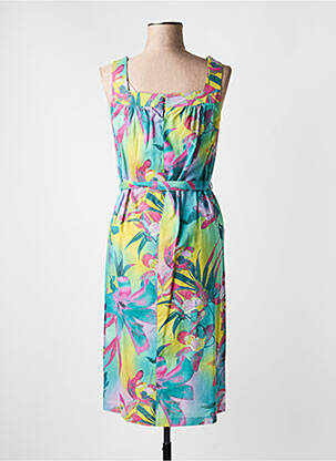 Robe mi-longue imprimé fleurs sans manche vert LISA CHESNAY femme