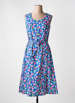 Robe mi-longue imprimé fleurs sans manche bleu GUY DUBOUIS femme