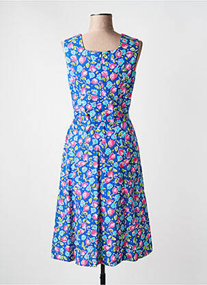 Robe mi-longue imprimé fleurs sans manche bleu GUY DUBOUIS femme