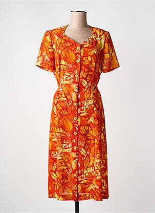 Robe mi-longue imprimé fantaisie manches courtes orange PAUL MAUSNER femme
