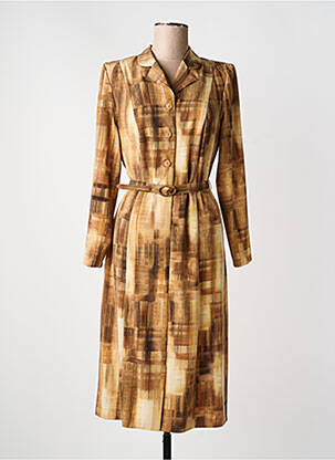 Robe mi-longue imprimé fantaisie manches longues marron LISA CHESNAY femme