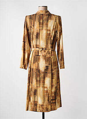 Robe mi-longue imprimé fantaisie manches longues marron LISA CHESNAY femme
