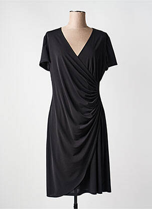 Robe mi-longue tissage crêpe manches courtes noir EVALINKA femme