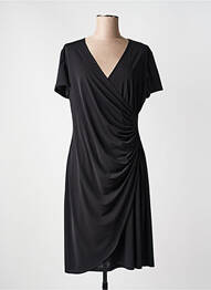 Robe mi-longue tissage crêpe manches courtes noir EVALINKA femme