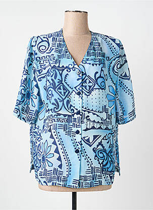 Chemisier tissage crêpe manches courtes bleu KARTING femme
