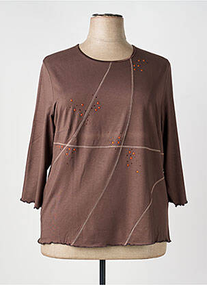 T-shirt manches 3/4 manches 3/4 marron LUCIA femme