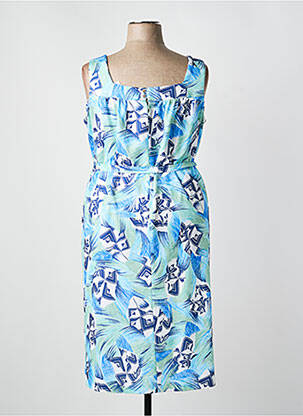 Robe mi-longue imprimé fantaisie sans manche bleu GUY DUBOUIS femme