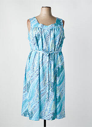 Robe mi-longue imprimé fantaisie sans manche bleu GUY DUBOUIS femme